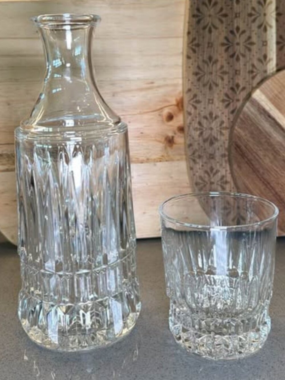 Vintage Cut Glass Bedside Water Carafe and Tumbler Set